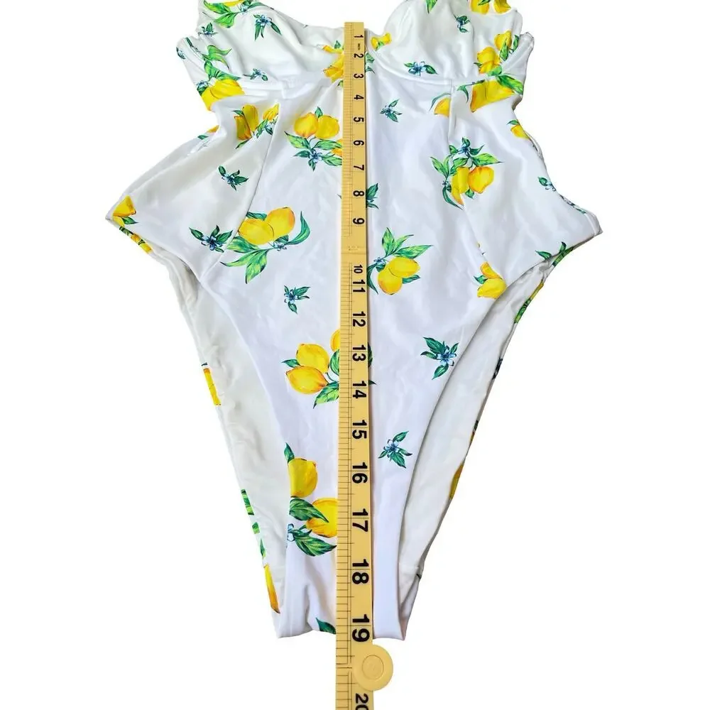 Onia x WeWoreWhat Danielle Lemon Print Belted One Piece Swimsuit – Size Medium - Picture 14 of 16